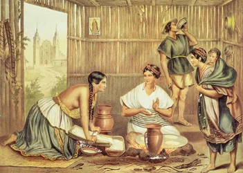 Indianer bereiten Tortillas zu, aus 
